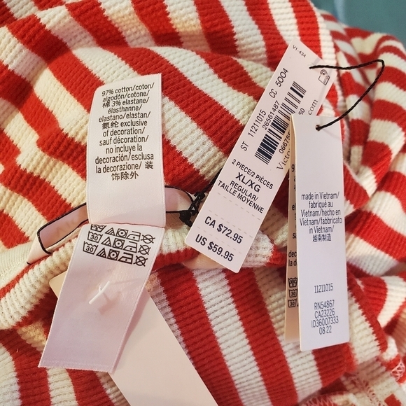 VICTORIA'S SECRET Striped Waffle Henley Long Sleeve Cream, Red Stretch Lounge XL - Picture 7 of 7